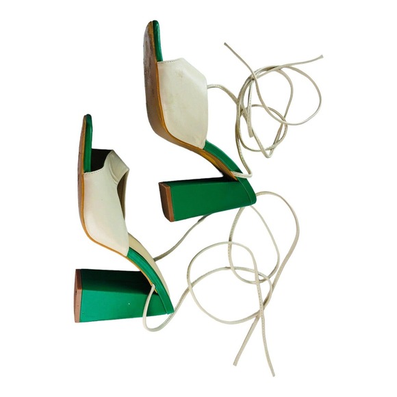 Chic Cream and Green Women's Block Heel Sandals - Picture 5 of 7